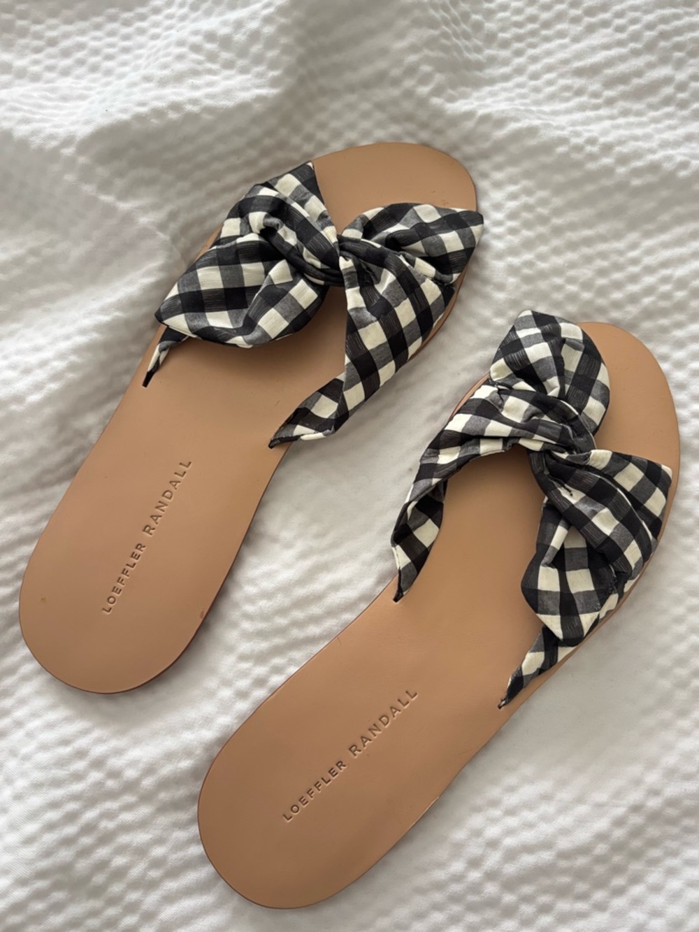 Loeffler Randall Knotted Phoebe Gingham Slide Sandals